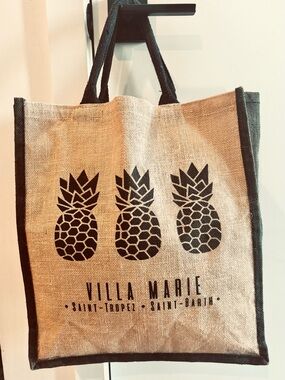St. Barthes- “Villa Marie”Pineapple Jute Tote in Natural and Black